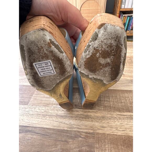 Women's Designer Stella McCartney D'Orsay Patent Cork Wedge, Sky size 36 Glam - Picture 8 of 10